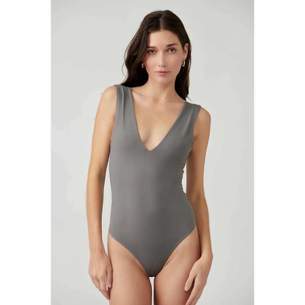 Free People Keep‎ It Sleek Bodysuit Charcoal Carbon Grey Medium  NWT